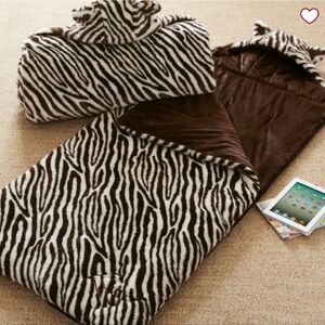 Pottery Barn PB Teen Zebra Plush Faux Fur Hooded Sleeping Bag